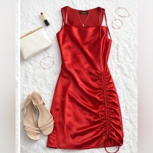 ZARA Red Satin Ruched Mini Dress – Night Out / Party